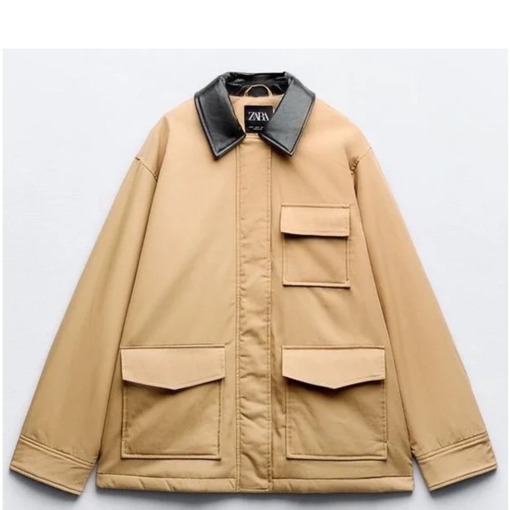 Zara Women’s Tan Jacket with Black Collar
